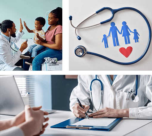 Family doctor with child patient.