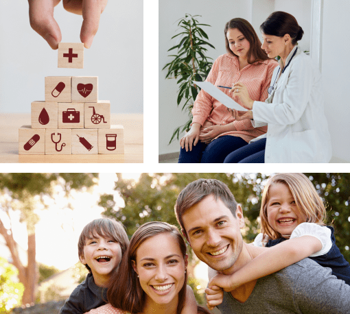 Here's an 8-word alt tag for the image: Healthcare planning: family, doctor, and insurance coverage.
